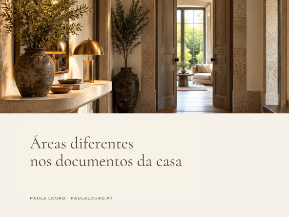 Áreas diferentes nos documentos da casa — capa com hall de entrada e passagem para uma sala.